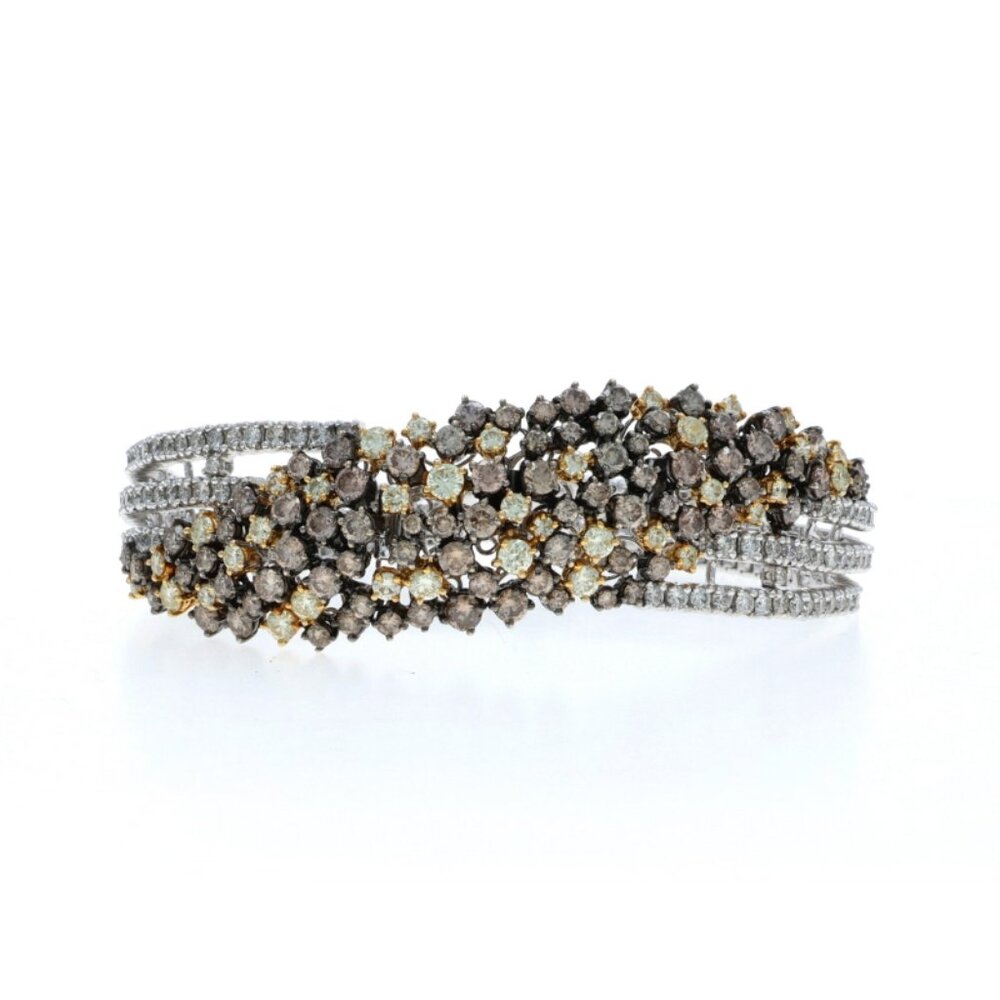 White Gold Diamond Cluster Triple Strand Bracelet 7" - 18k Round 10.56ctw